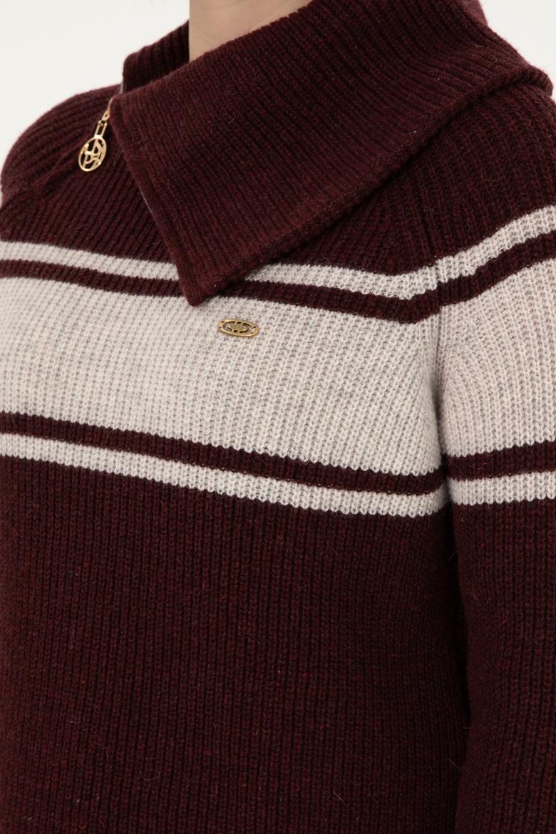 Kadın Bordo V Yaka Kazak - 50293133023