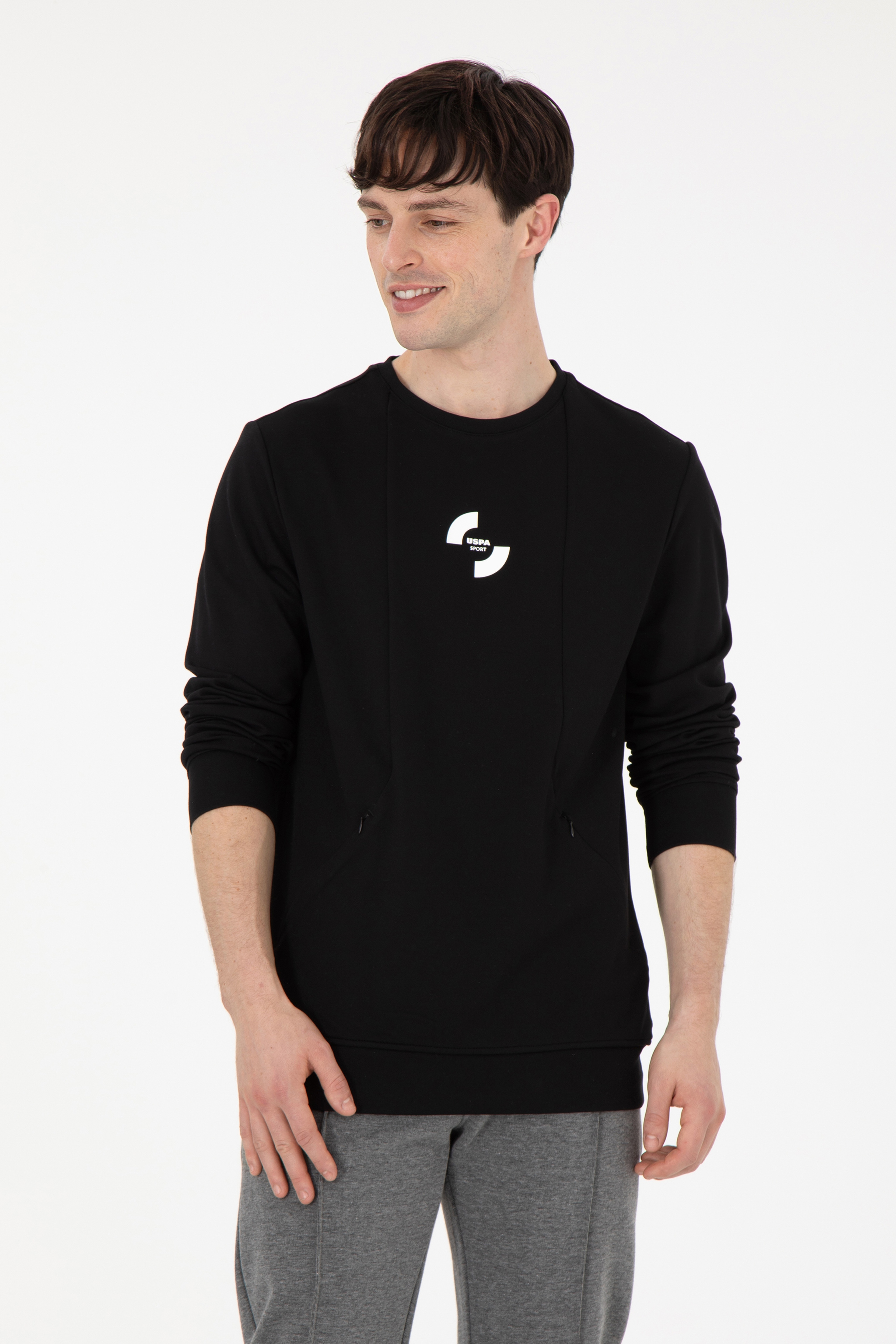 Erkek Regular Fit Bisiklet Yaka Siyah Sweatshirt - Image 1