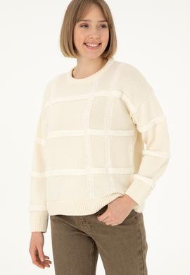 Kadın Krem Bisiklet Yaka Kazak - 50293173020