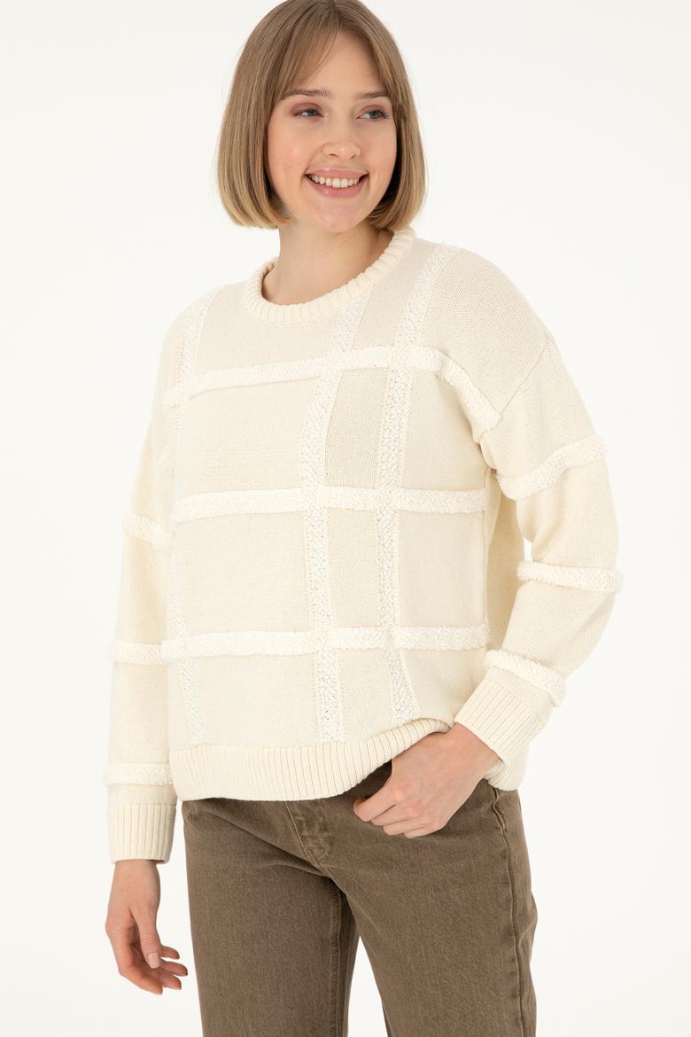 Kadın Krem Bisiklet Yaka Kazak - 50293173020