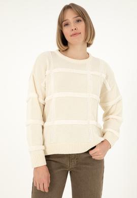 Kadın Krem Bisiklet Yaka Kazak - 50293173020