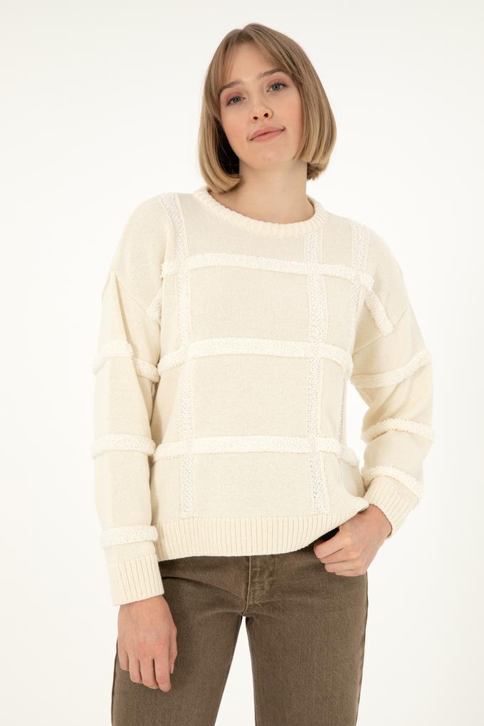 Kadın Krem Bisiklet Yaka Kazak