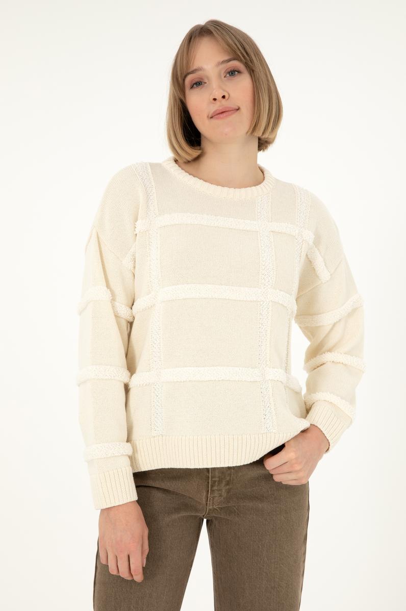 Kadın Krem Bisiklet Yaka Kazak