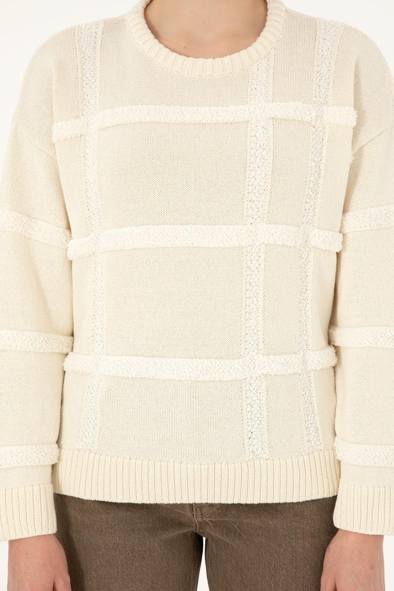 Kadın Krem Bisiklet Yaka Kazak - 50293173020