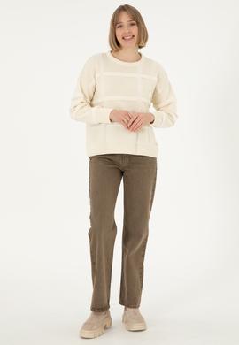Kadın Krem Bisiklet Yaka Kazak - 50293173020