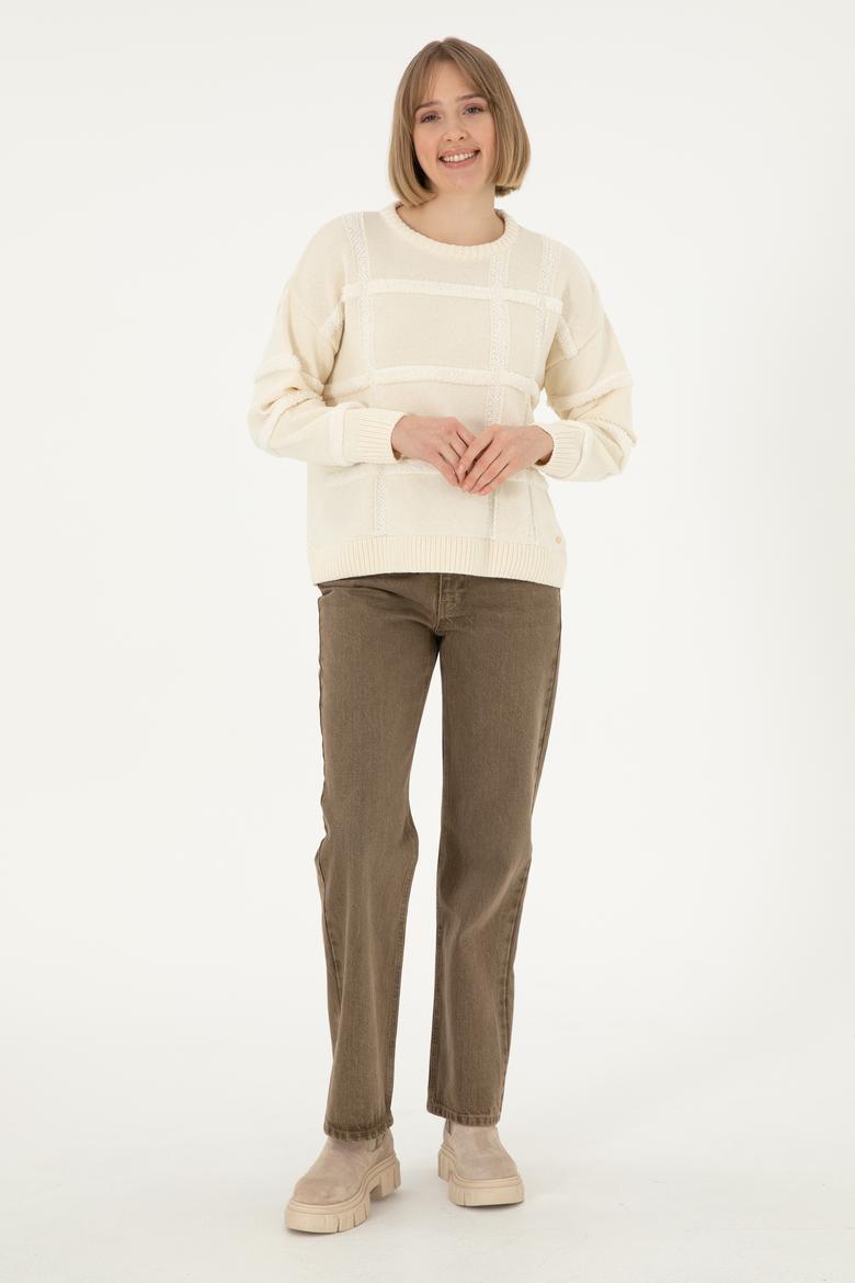 Kadın Krem Bisiklet Yaka Kazak - 50293173020