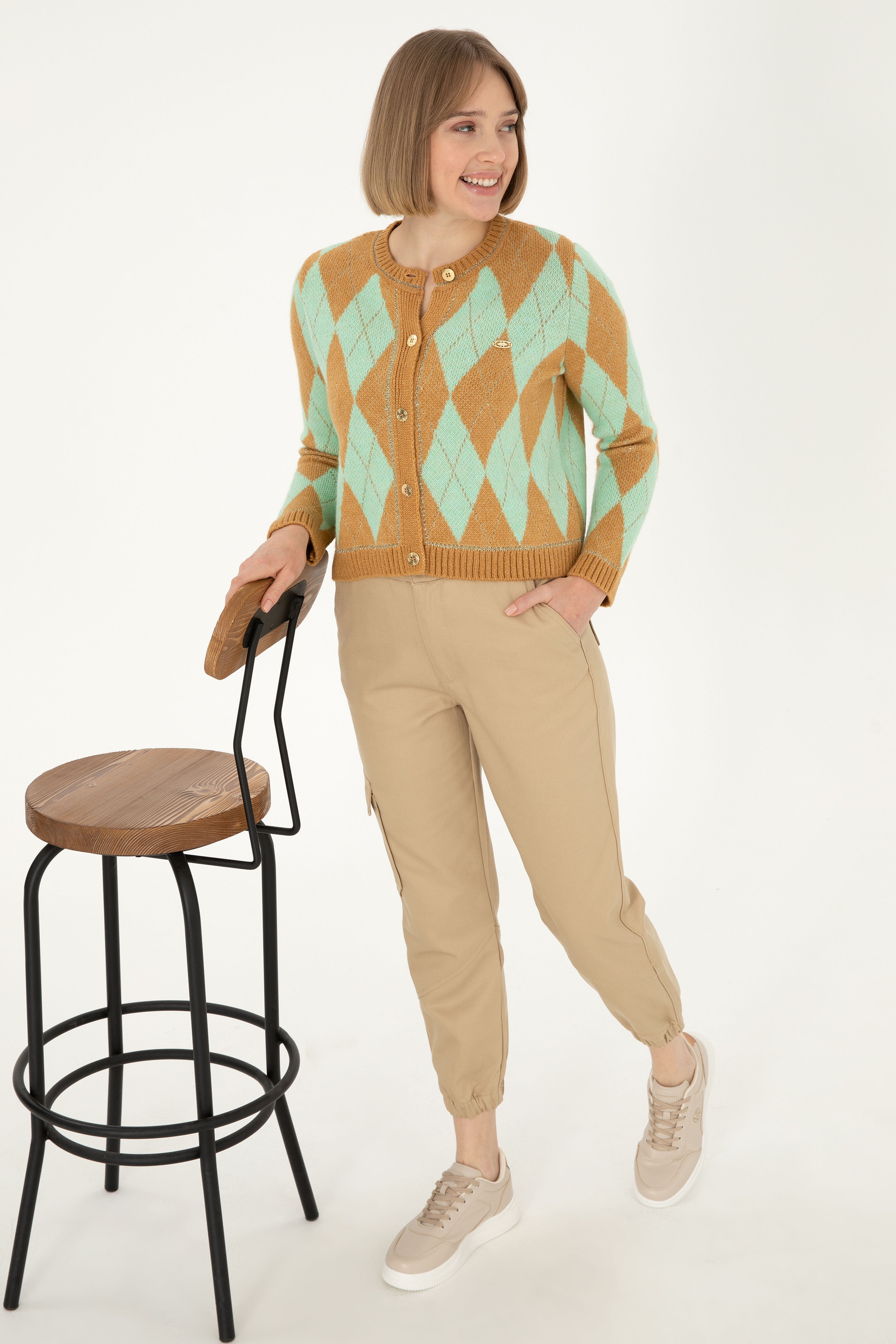 Kadın Kum Kanvas Jogger Fit Pantolon