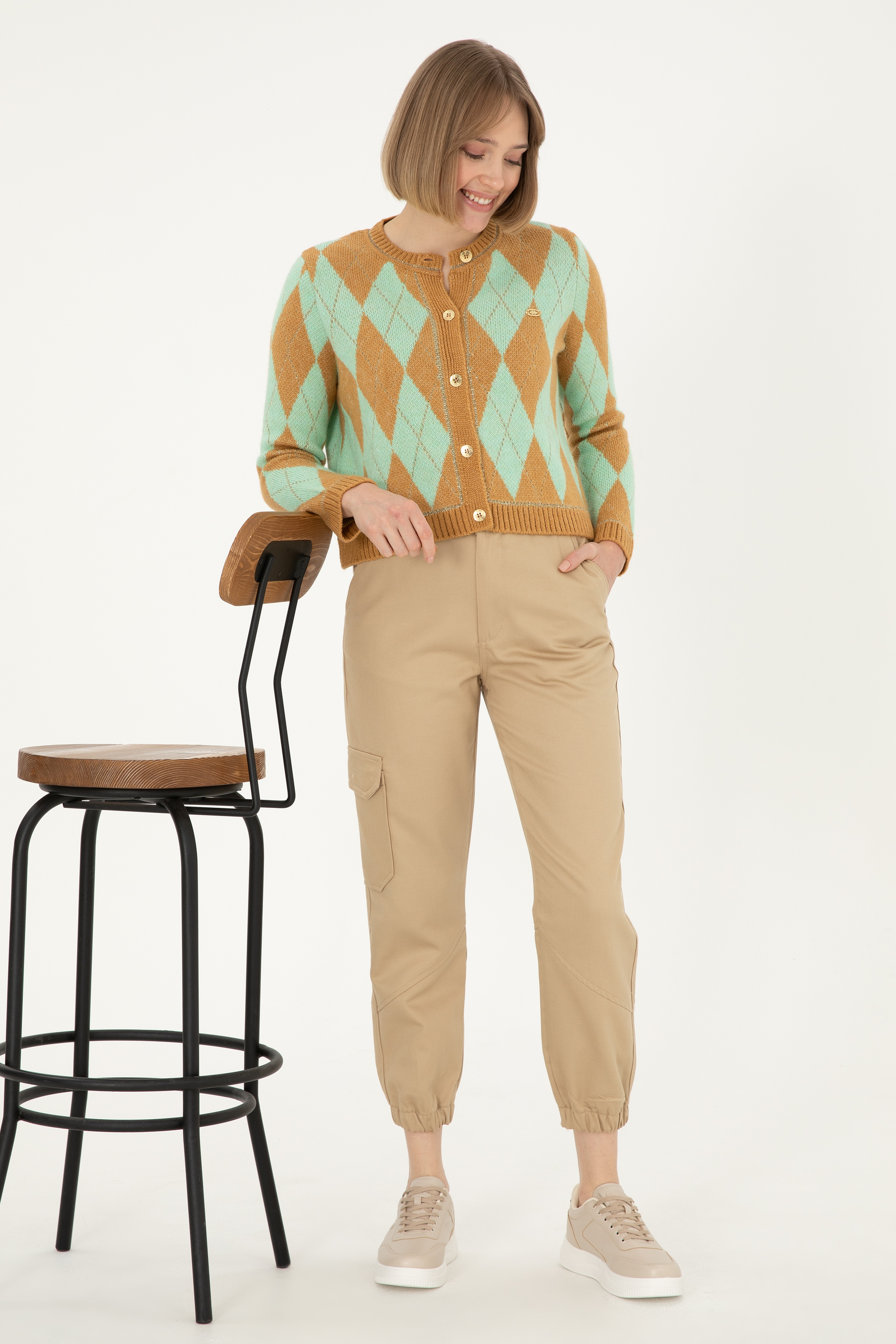 Kadın Kum Kanvas Jogger Fit Pantolon - Image 1