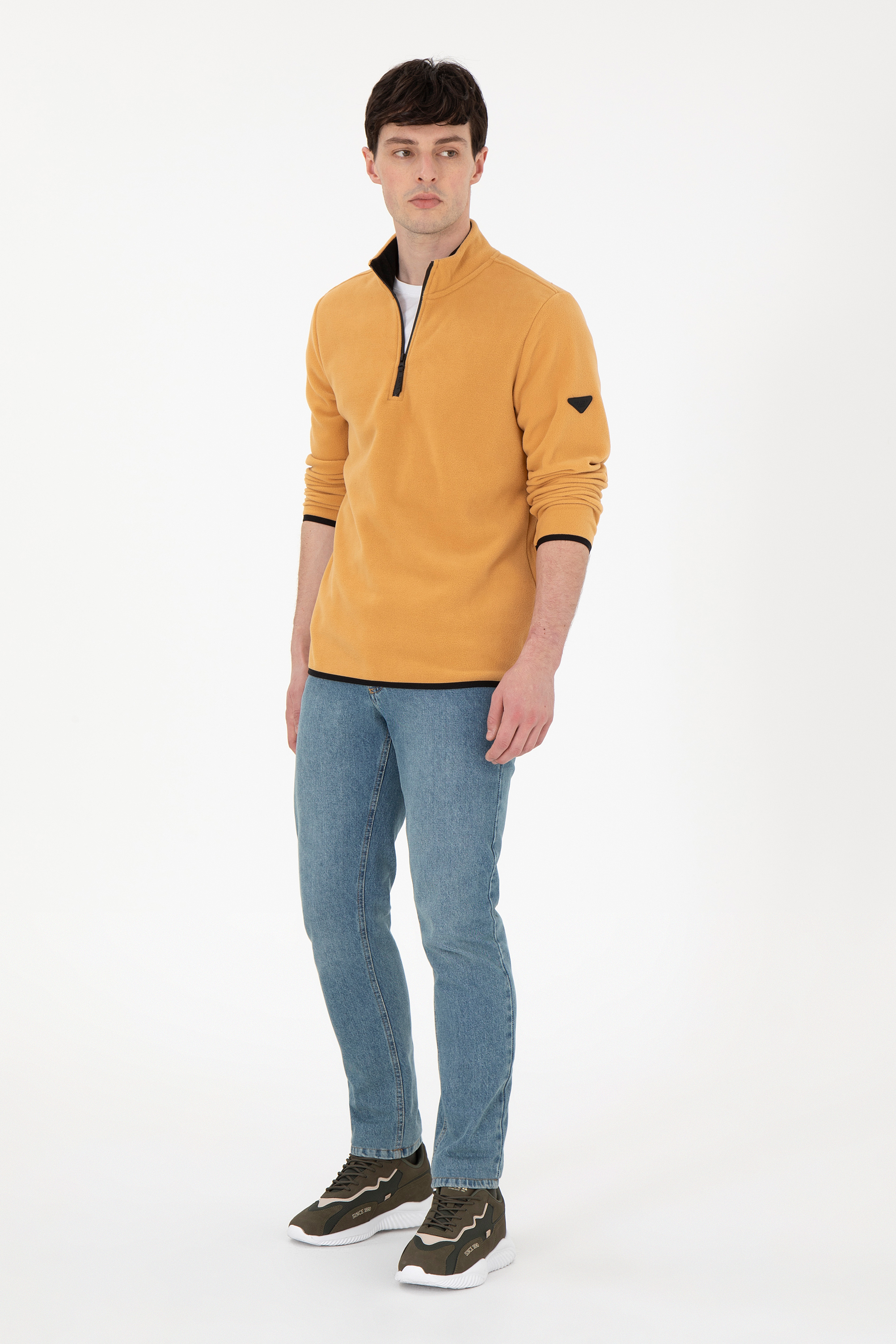 Erkek Yarım Fermuarlı Camel Basic Polar Sweatshirt - Image 4