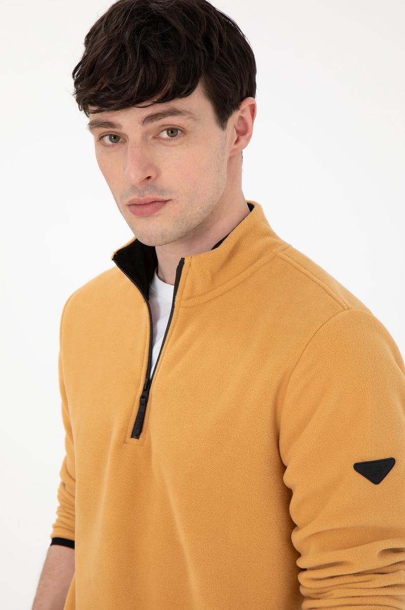 Erkek Yarım Fermuarlı Camel Basic Polar Sweatshirt
