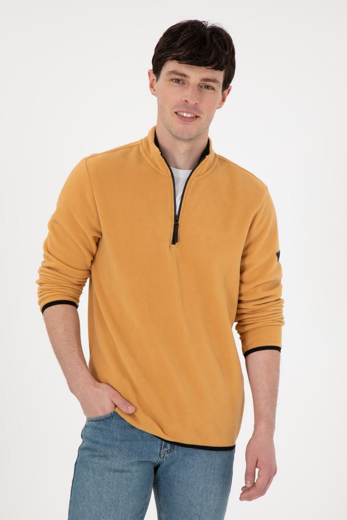 Erkek Yarım Fermuarlı Camel Basic Polar Sweatshirt