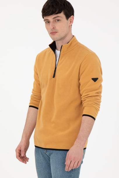 Erkek Yarım Fermuarlı Camel Basic Polar Sweatshirt