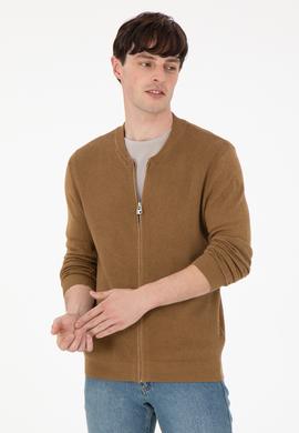 Erkek Haki Melanj Basic Triko Hırka - 50288870037