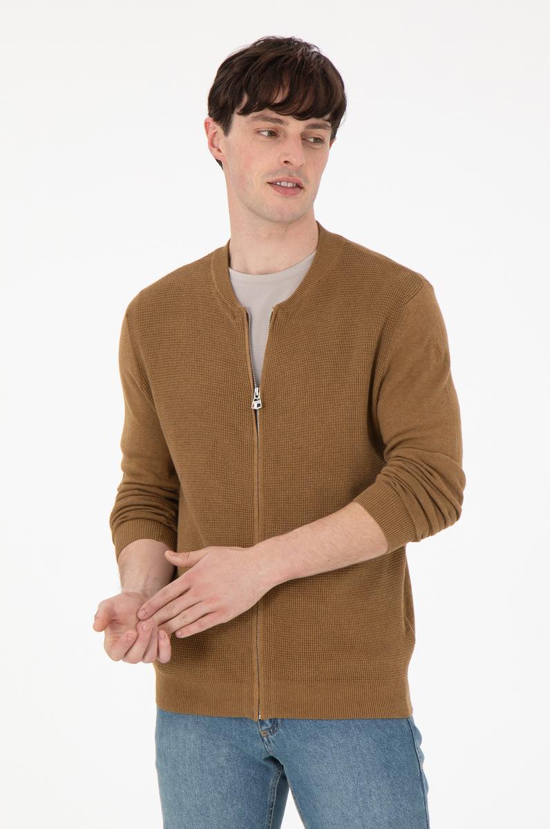 Erkek Haki Melanj Basic Triko Hırka