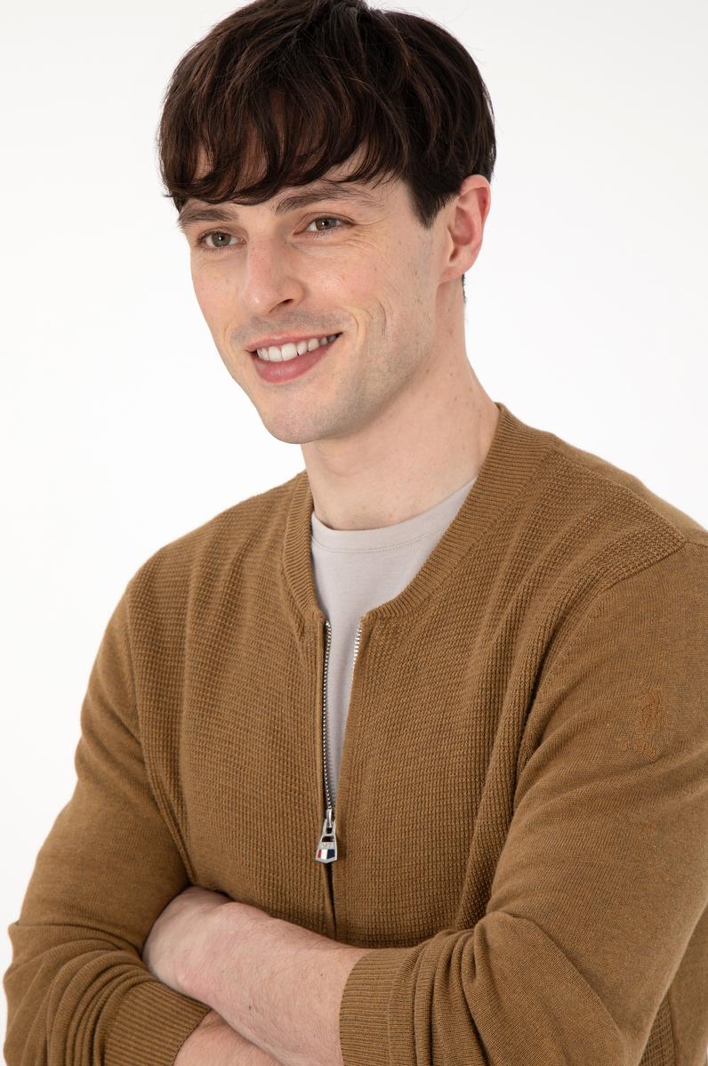 Erkek Haki Melanj Basic Triko Hırka