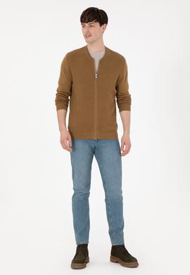 Erkek Haki Melanj Basic Triko Hırka - 50288870037