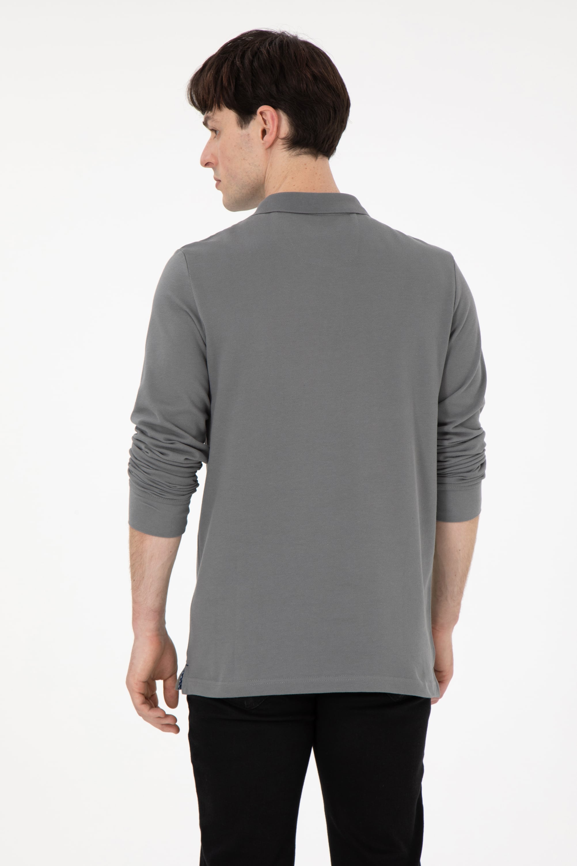 Erkek Gri Basic Sweatshirt - Image 5