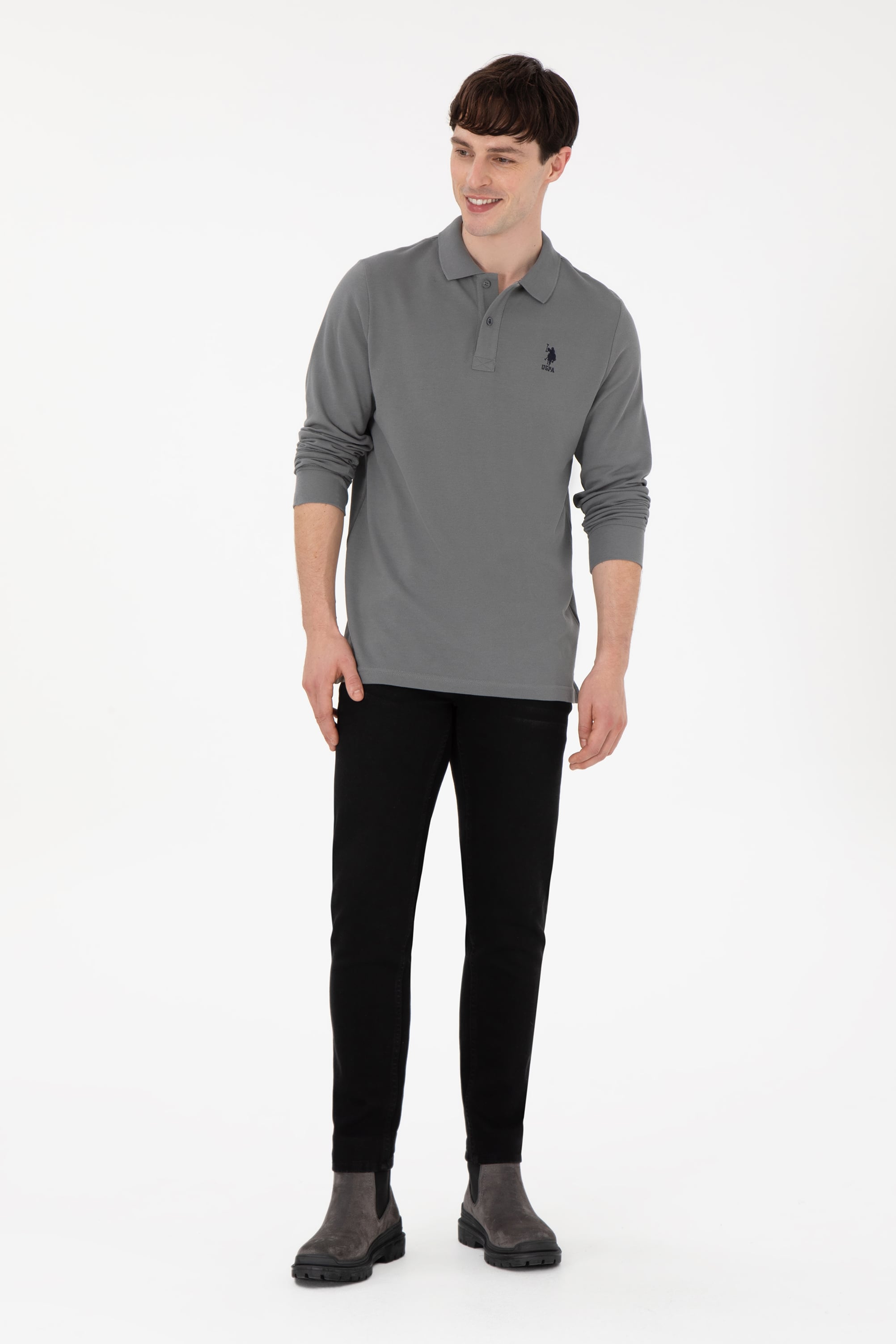 Erkek Gri Basic Sweatshirt - Image 4