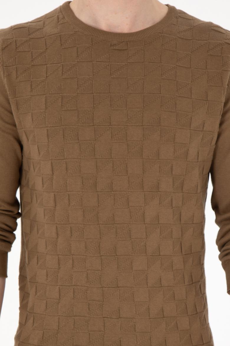 Erkek Slim Fit Bisiklet Yaka Haki Basic Kazak - 50288882023