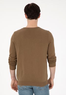 Erkek Slim Fit Bisiklet Yaka Haki Basic Kazak - 50288882023