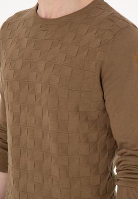 Erkek Slim Fit Bisiklet Yaka Haki Basic Kazak - 50288882023