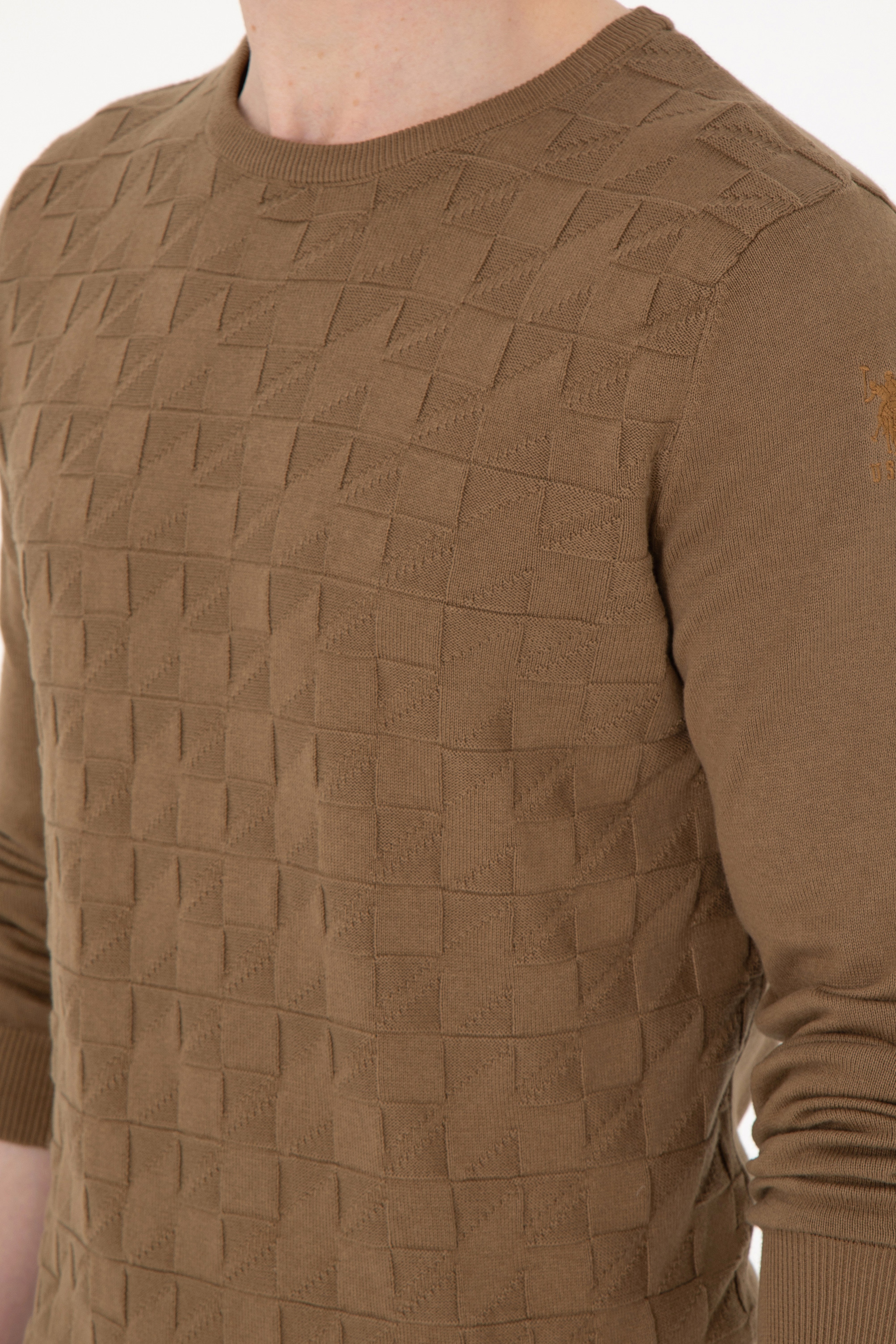 Erkek Slim Fit Bisiklet Yaka Haki Basic Kazak - Image 7