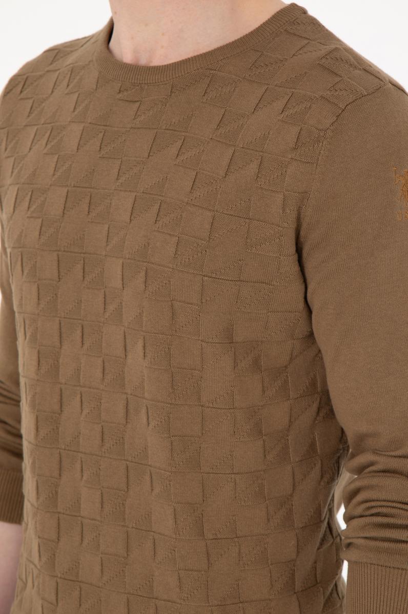 Erkek Slim Fit Bisiklet Yaka Haki Basic Kazak