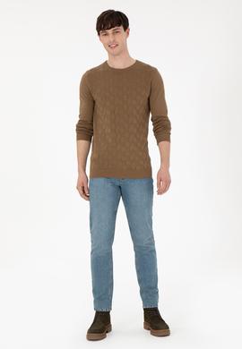 Erkek Slim Fit Bisiklet Yaka Haki Basic Kazak - 50288882023