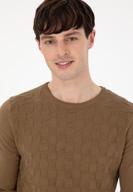 Erkek Slim Fit Bisiklet Yaka Haki Basic Kazak - 50288882023