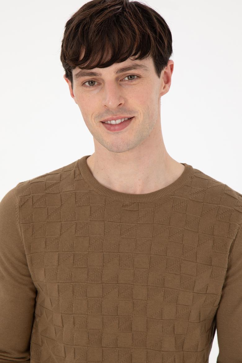 Erkek Slim Fit Bisiklet Yaka Haki Basic Kazak - 50288882023