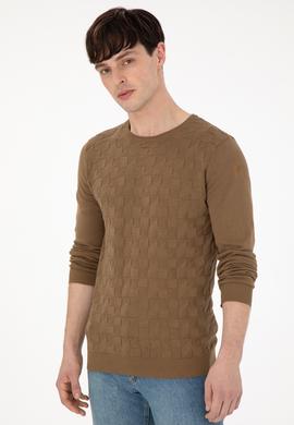 Erkek Slim Fit Bisiklet Yaka Haki Basic Kazak - 50288882023