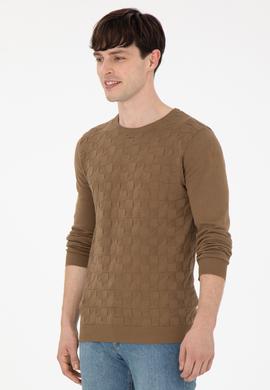 Erkek Slim Fit Bisiklet Yaka Haki Basic Kazak - 50288882023