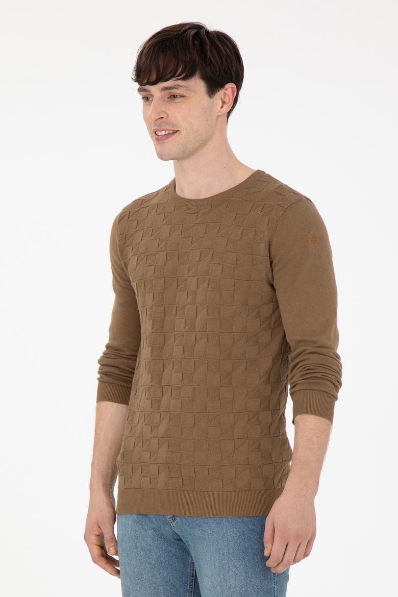 Erkek Slim Fit Bisiklet Yaka Haki Basic Kazak