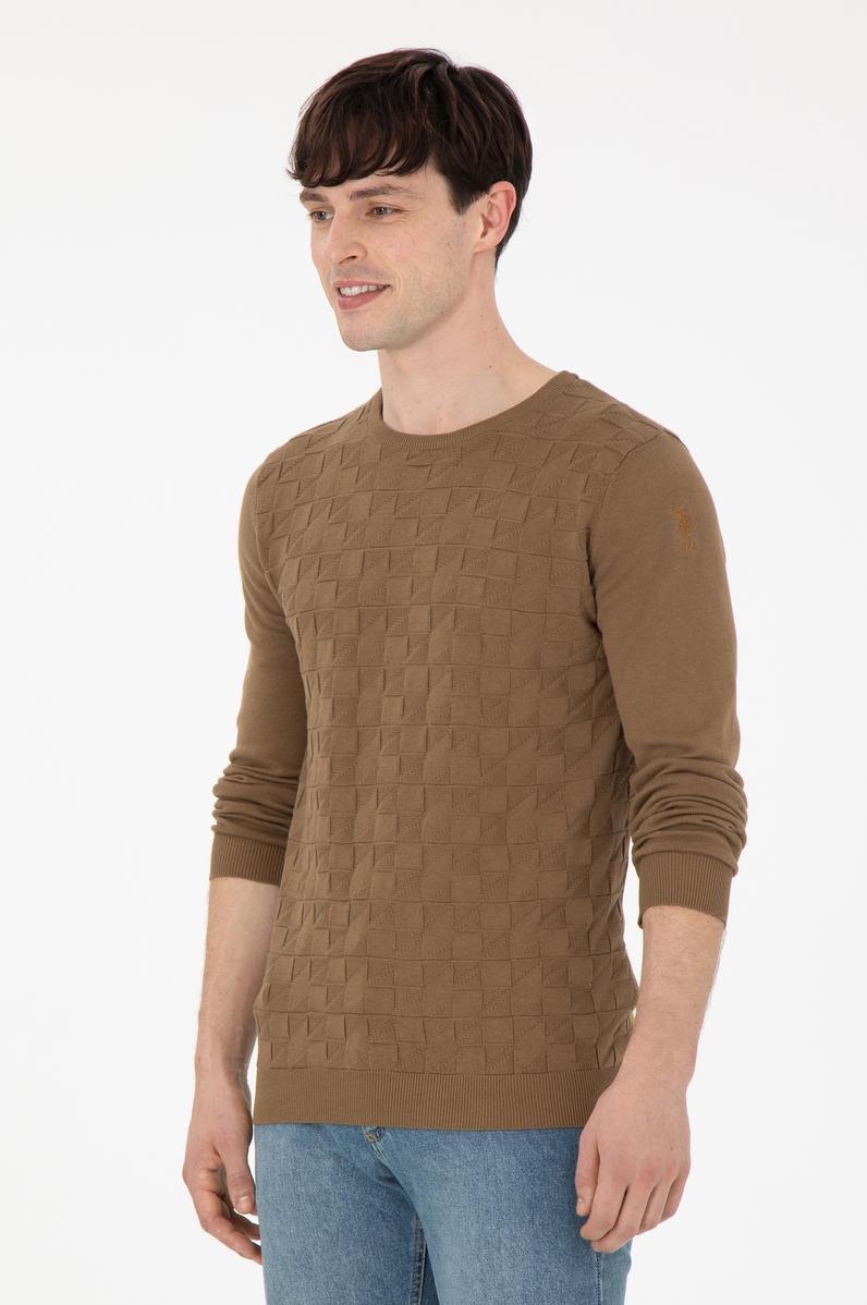 Erkek Slim Fit Bisiklet Yaka Haki Basic Kazak