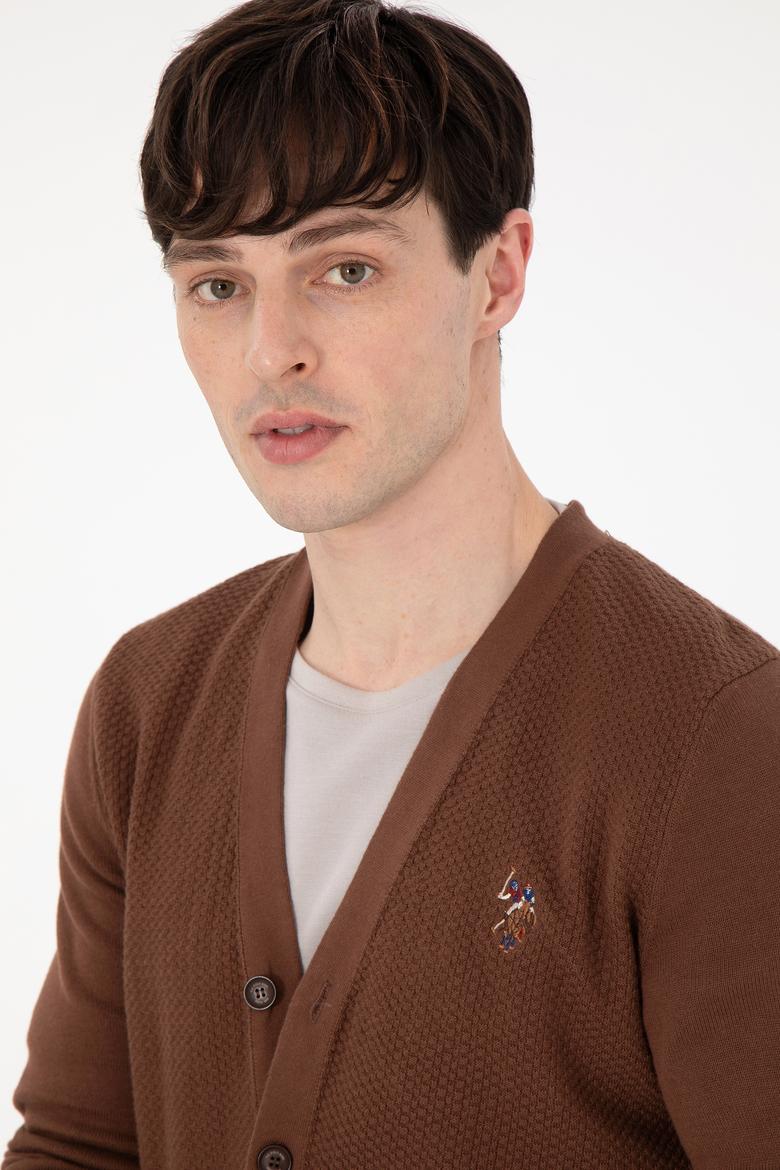 Erkek Kahverengi Basic Triko Hırka - 50288878076