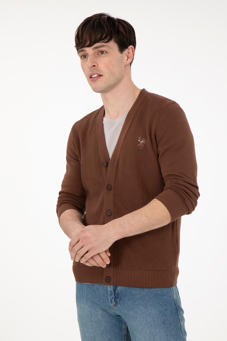 Erkek Kahverengi Basic Triko Hırka - 50288878076