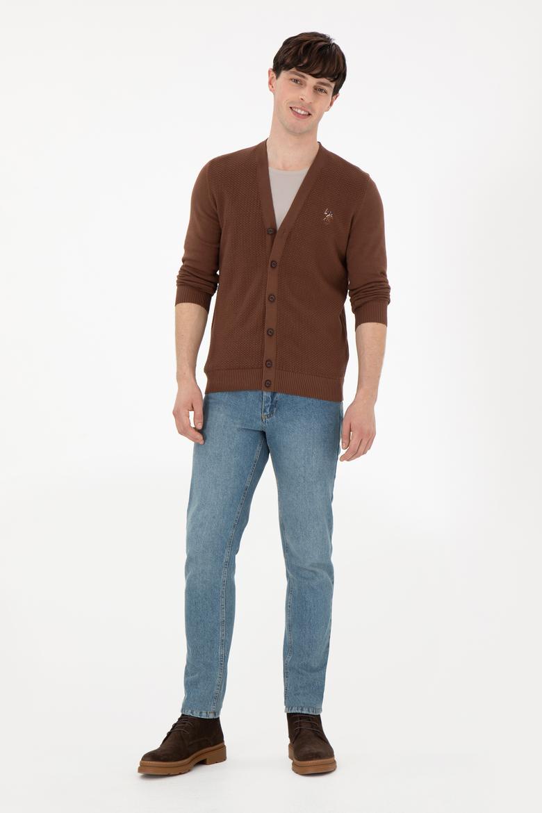 Erkek Kahverengi Basic Triko Hırka - 50288878076