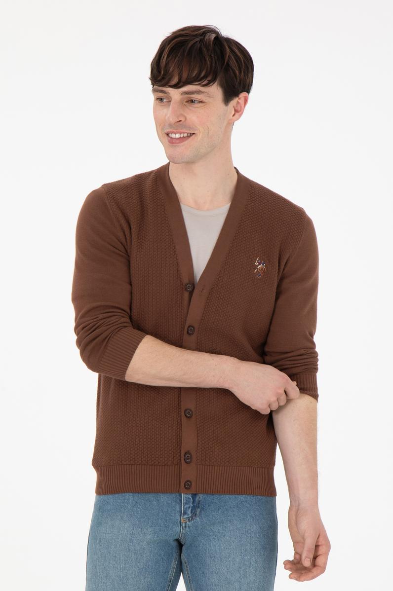 Erkek Kahverengi Basic Triko Hırka