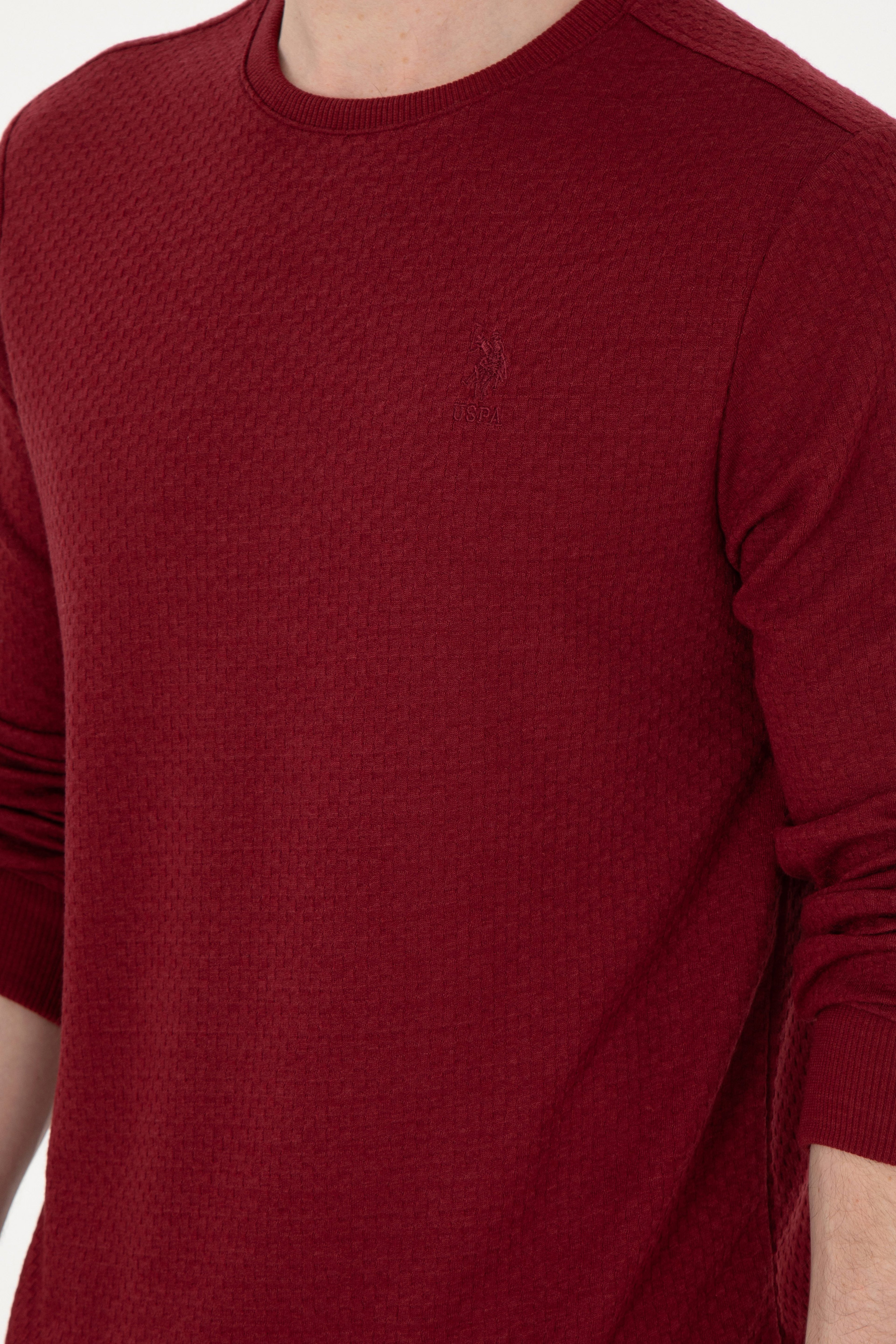 Erkek Regular Fit Bisiklet Yaka Bordo Sweatshirt - Image 7
