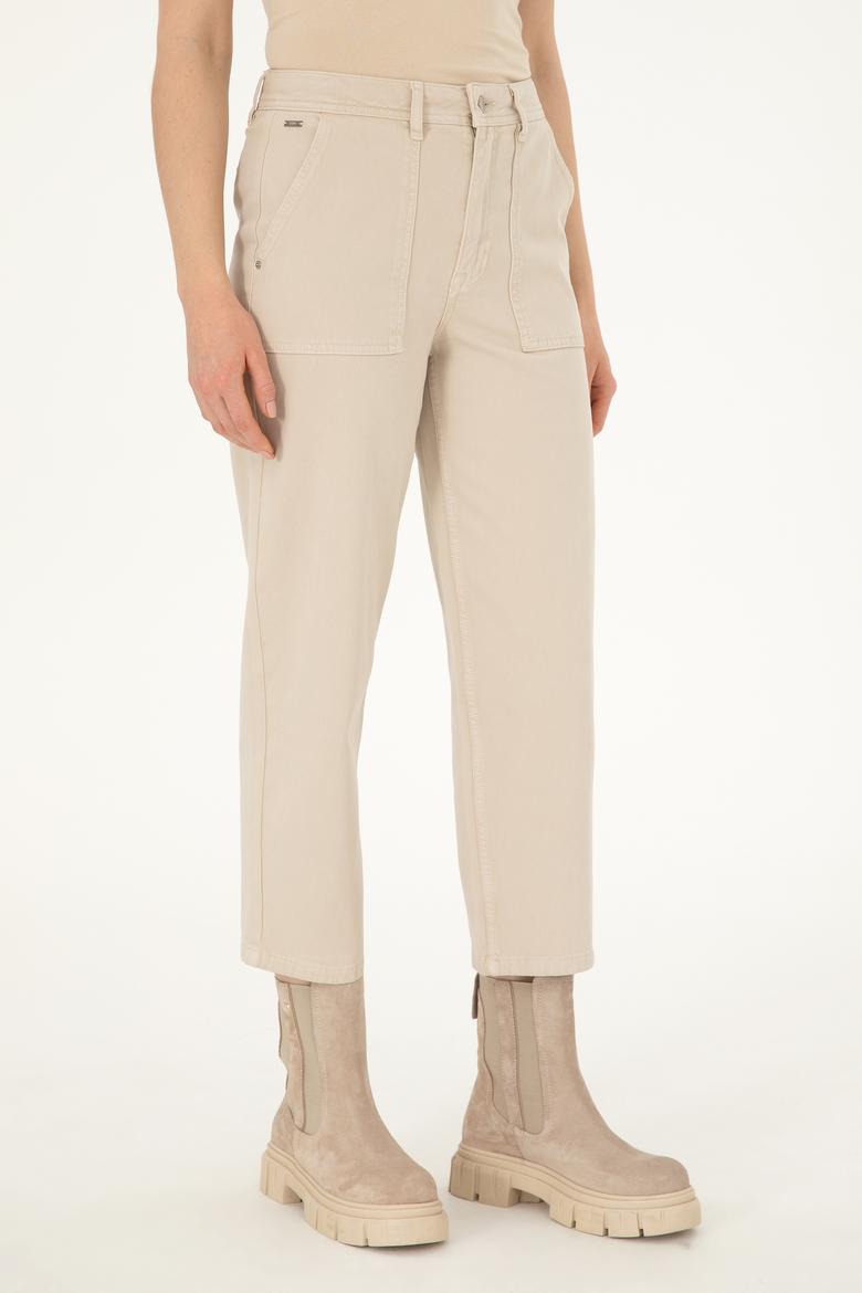 Kadın Ekru Loose Cropped Fit Jean Pantolon - 50290887005