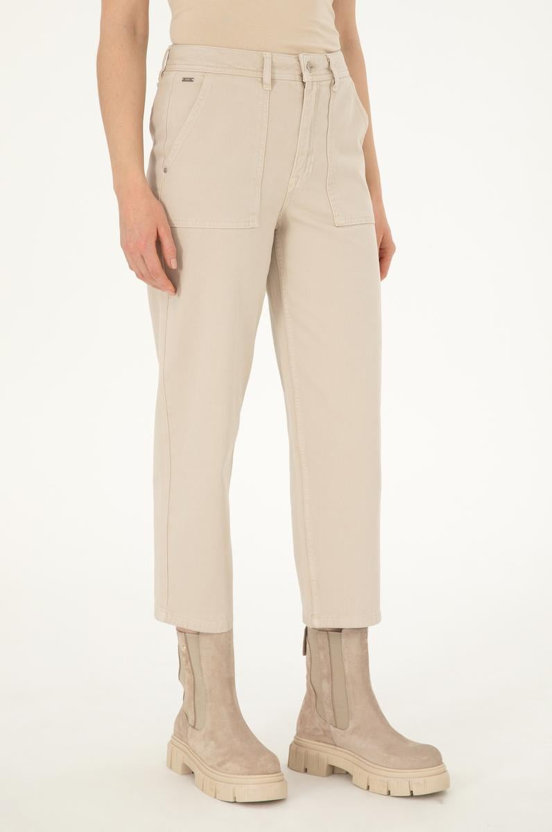 Kadın Ekru Loose Cropped Fit Jean Pantolon