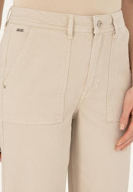 Kadın Ekru Loose Cropped Fit Jean Pantolon - 50290887005