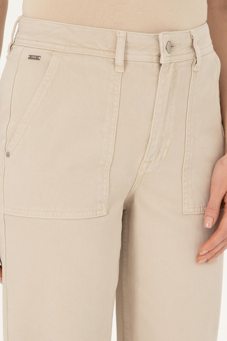 Kadın Ekru Loose Cropped Fit Jean Pantolon - 50290887005