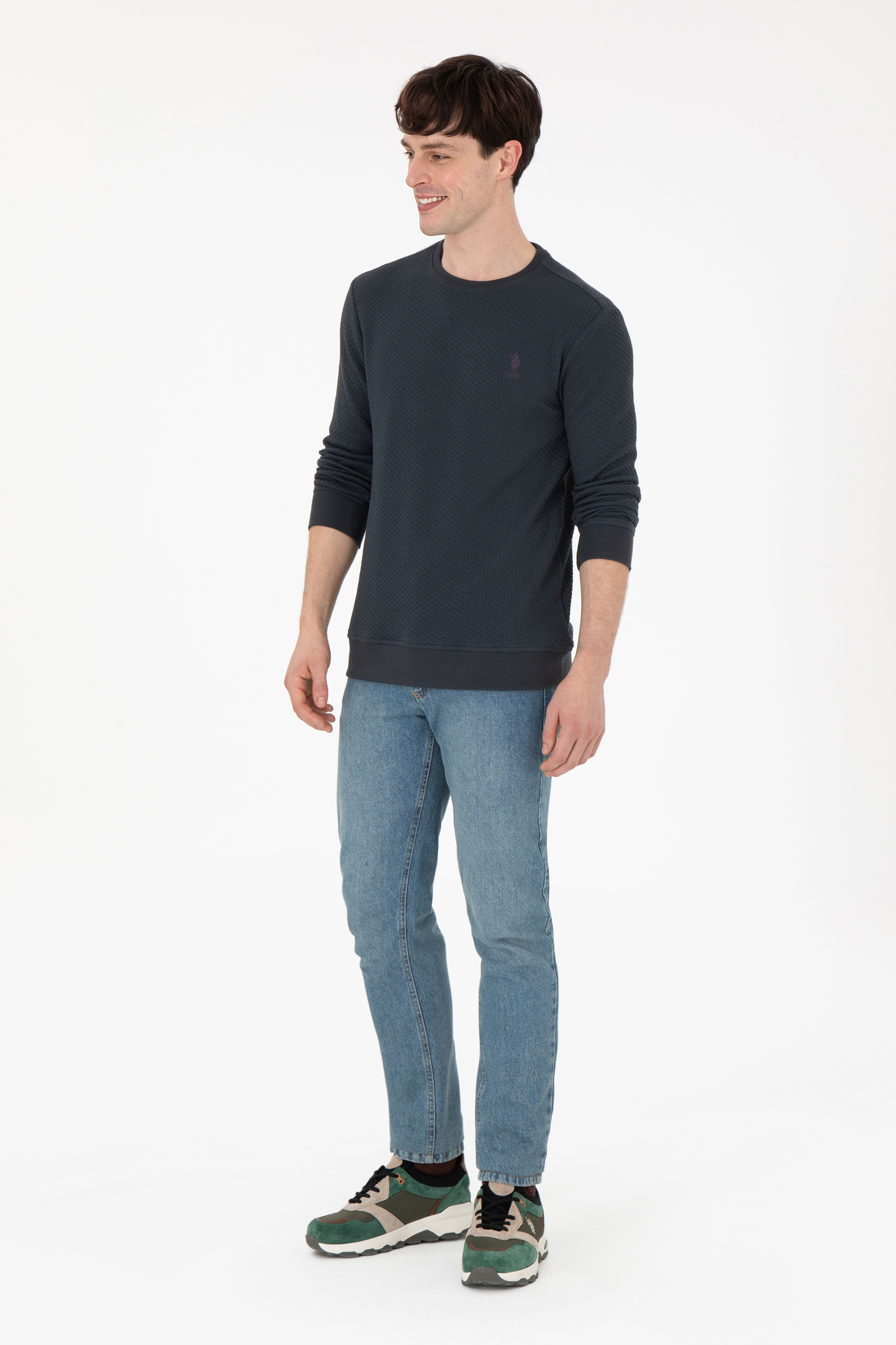 Erkek Regular Fit Bisiklet Yaka Antrasit Sweatshirt - Image 4
