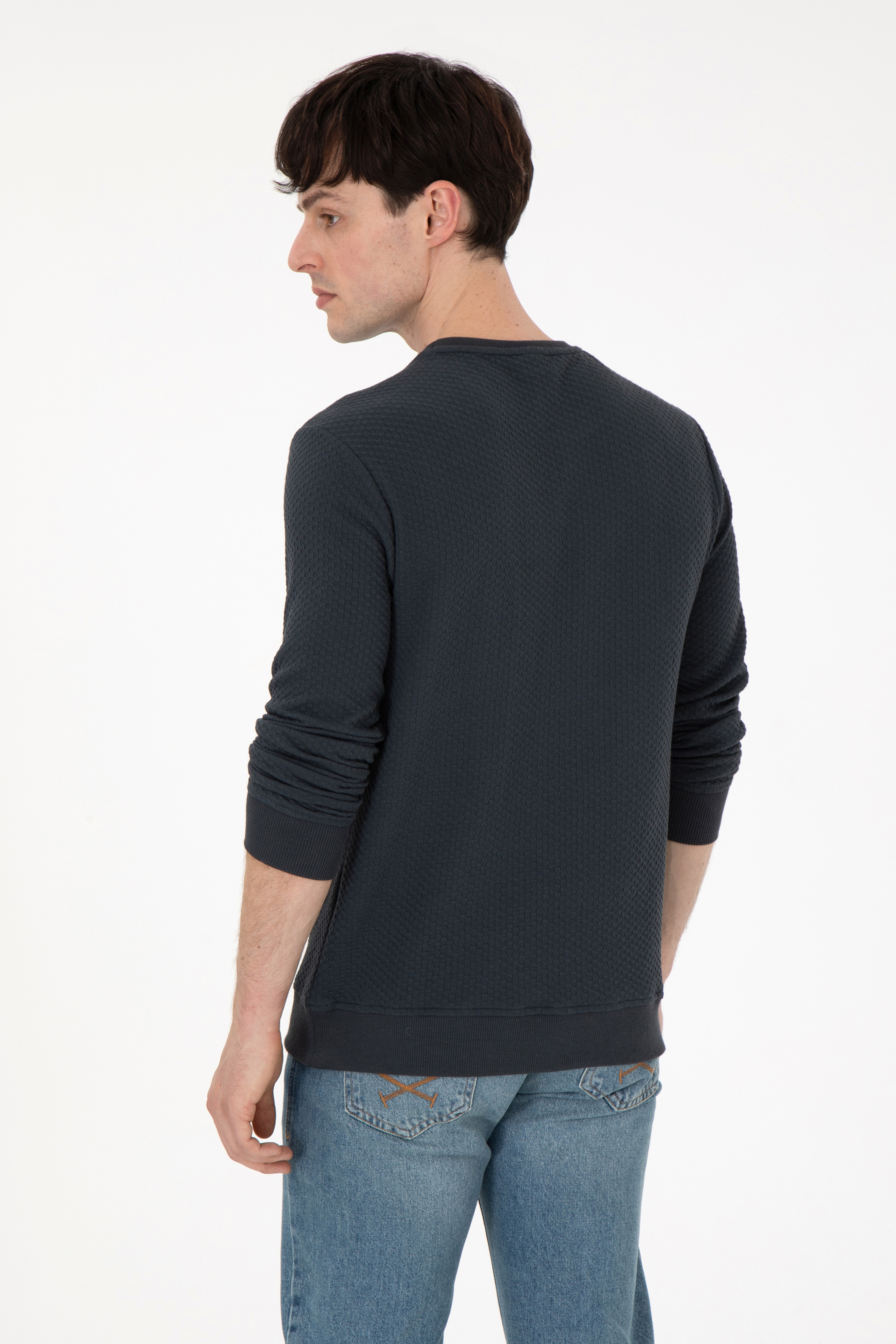Erkek Regular Fit Bisiklet Yaka Antrasit Sweatshirt - Image 5
