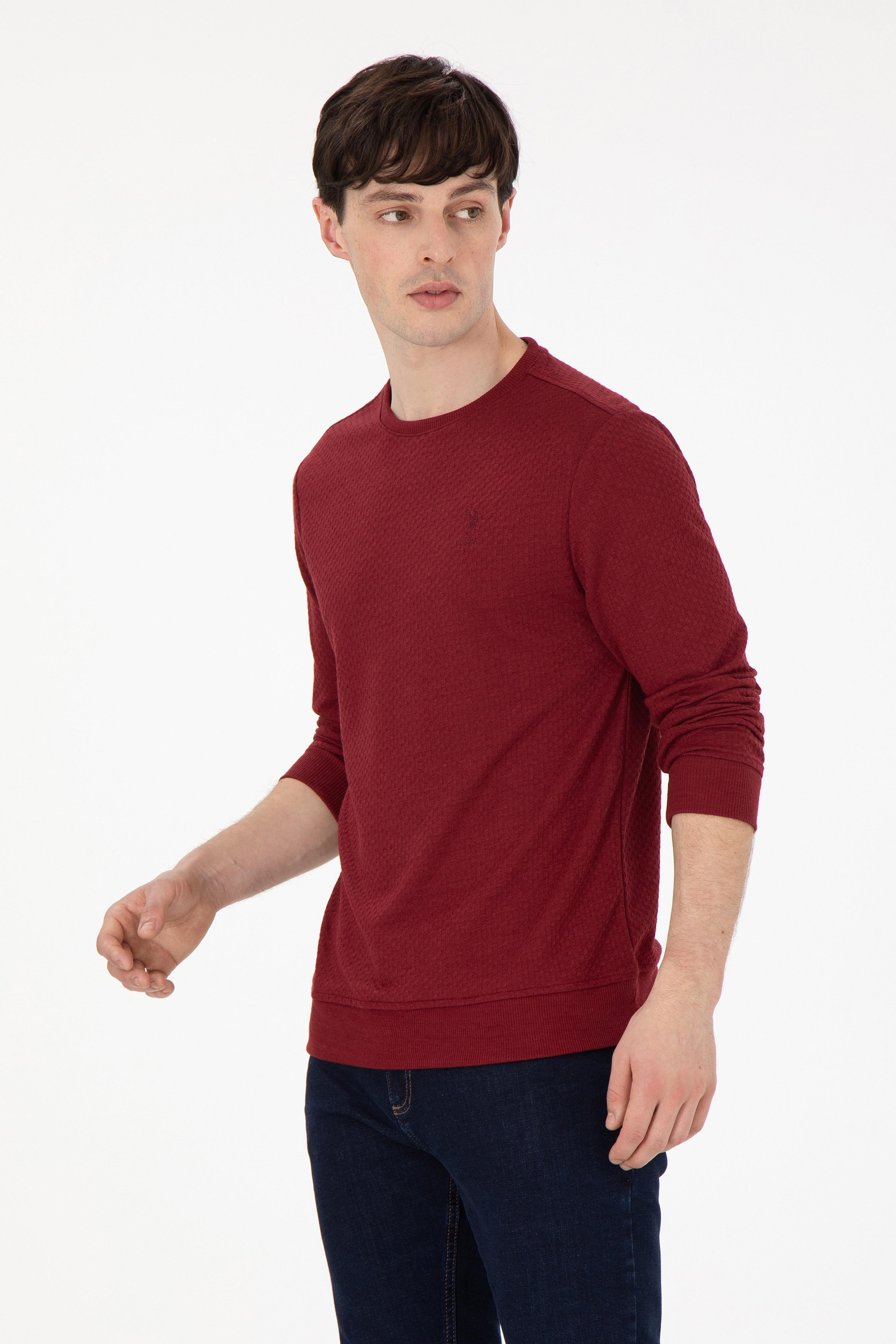 Erkek Regular Fit Bisiklet Yaka Bordo Sweatshirt - Image 1
