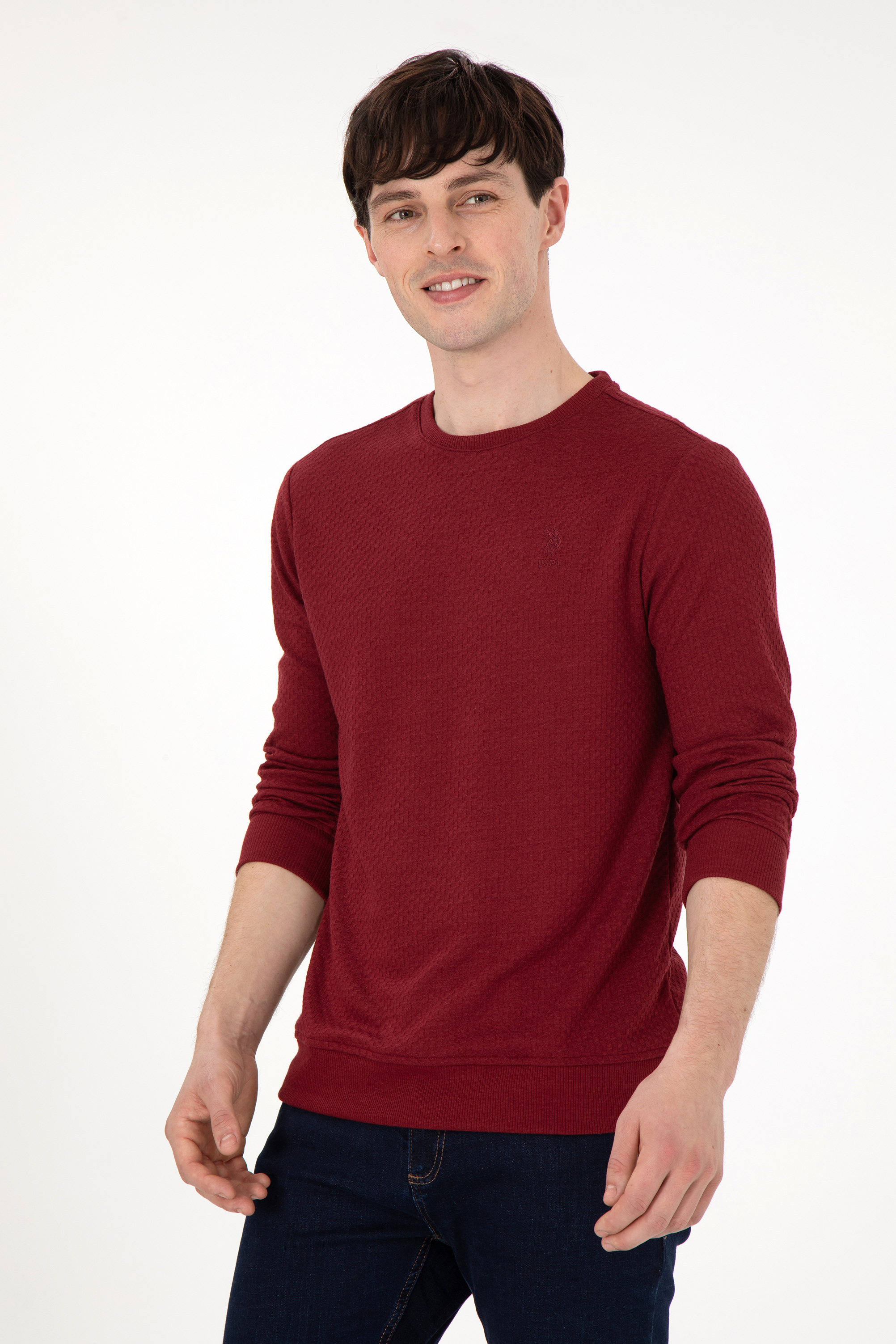 Erkek Regular Fit Bisiklet Yaka Bordo Sweatshirt