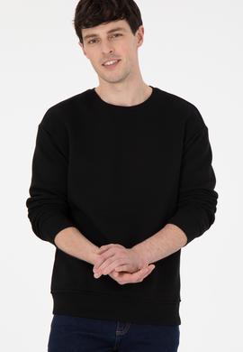 Erkek Comfort Fit Bisiklet Yaka Siyah Sweatshirt - 50293438029