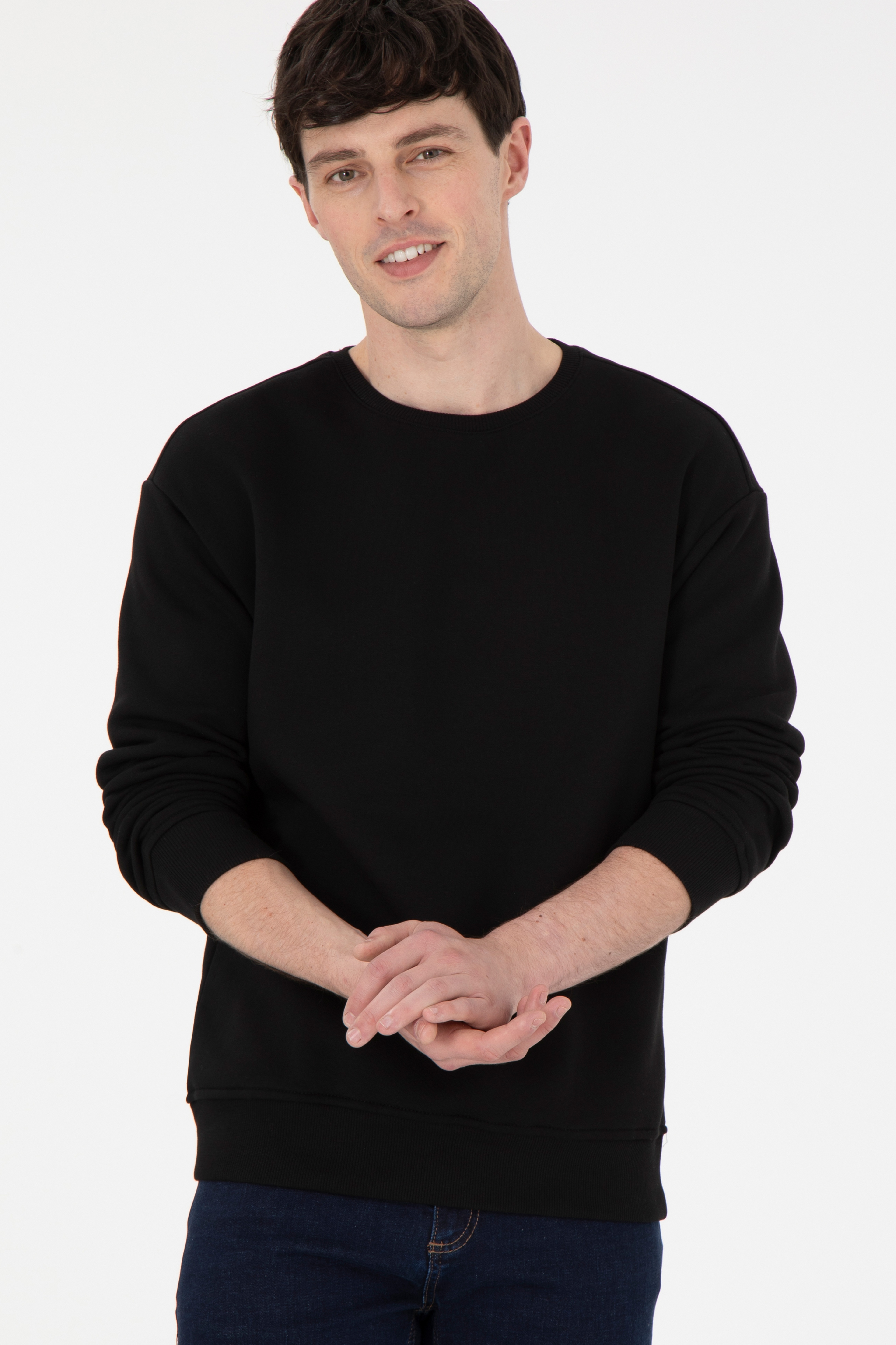 Erkek Comfort Fit Bisiklet Yaka Siyah Sweatshirt
