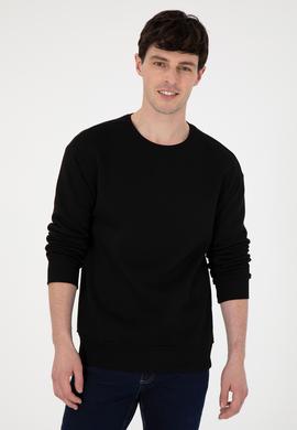 Erkek Comfort Fit Bisiklet Yaka Siyah Sweatshirt - 50293438029